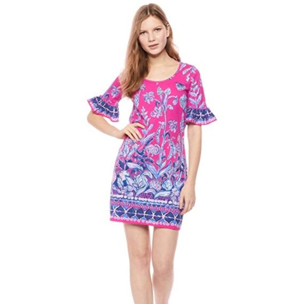 NWT Lilly Pulitzer 100% Cotton Ruffle Sleeve Jayden Dress Un Beet Able Size: M